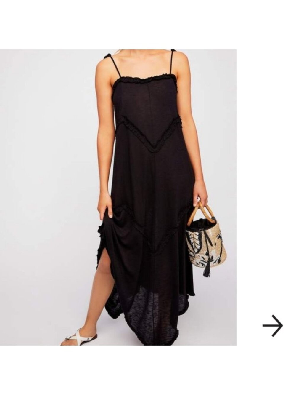 Free People Beach Avalon Maxi Dress Woman Large Dress Flax Tiered Boho Tie Strap